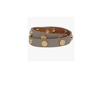 Tory Burch Double Wrap‎ Bracelet Womens OS Leather Logo Studs